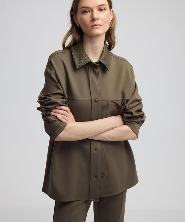 Ipekyol Textured Faux Leather Mix Shirt Green