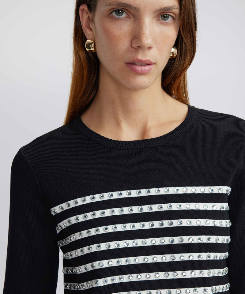 Ipekyol Crystal Stone Striped Pattern Knitwear Black