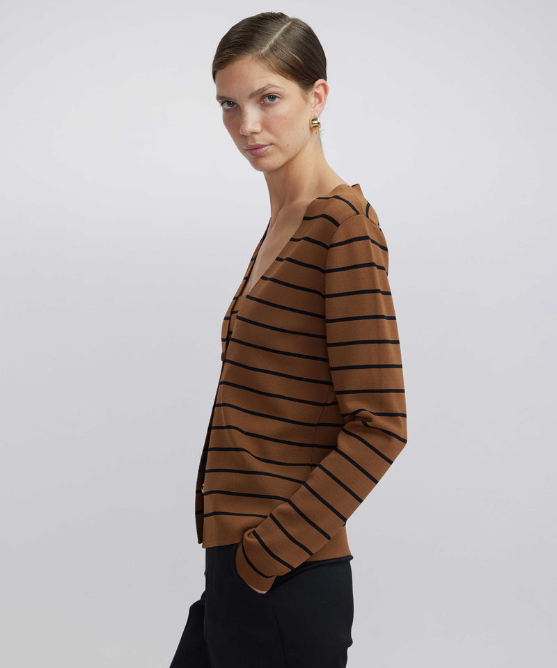 Ipekyol Striped Pattern Knitted Cardigan Caramel