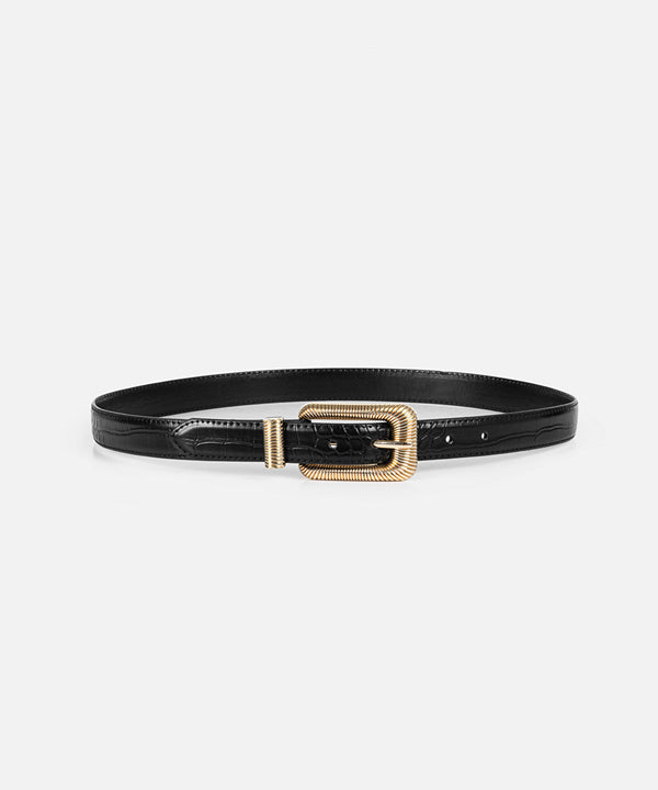 Ipekyol Leather Look Belt With Metal Buckle Black