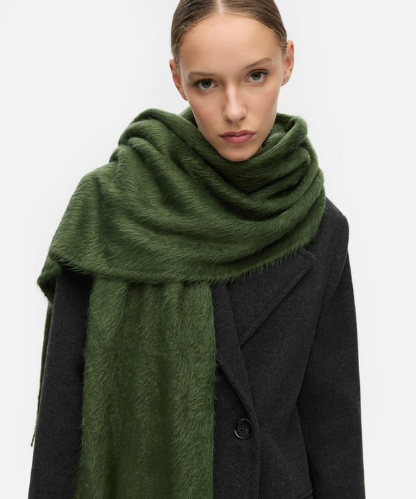 Ipekyol Plush Textured Tassel Scarf Khaki