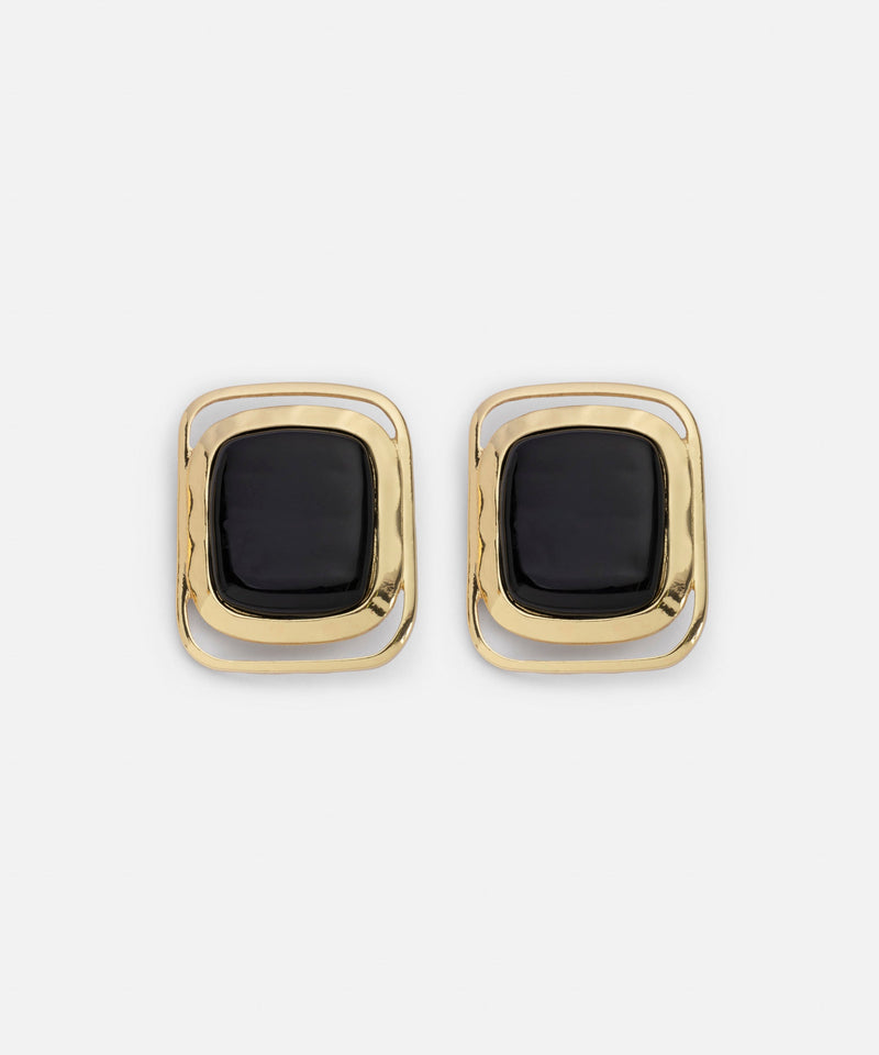 Ipekyol Metal Rectangular Earrings With Contrast Stones Gold