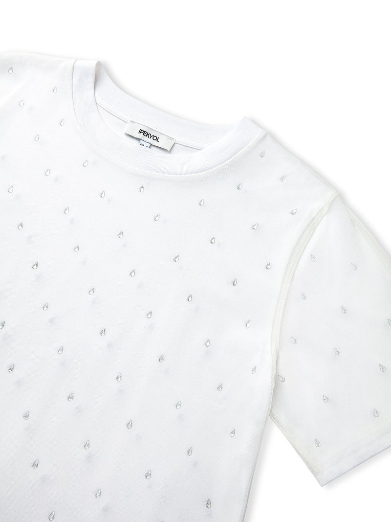 Ipekyol Hotfix Printed Tulle Mix T-Shirt Off White