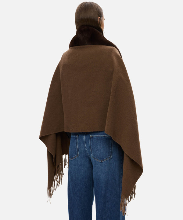 Ipekyol Poncho With Faux Fur Trim Brown