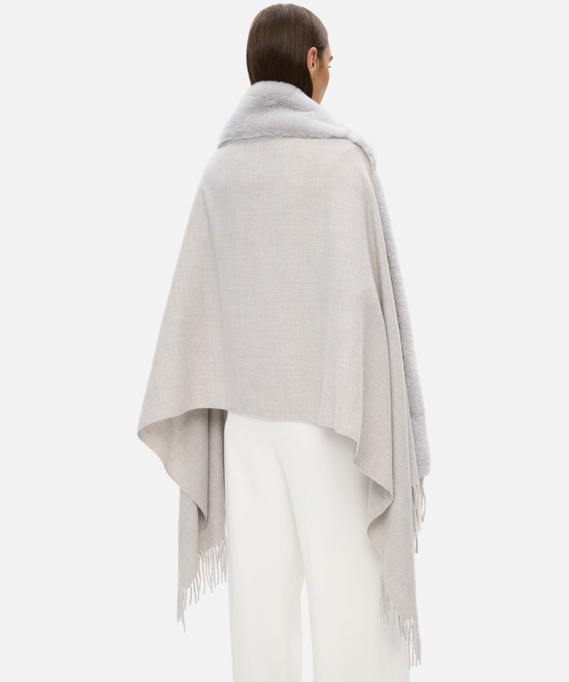 Ipekyol Poncho With Faux Fur Trim Dark Beige