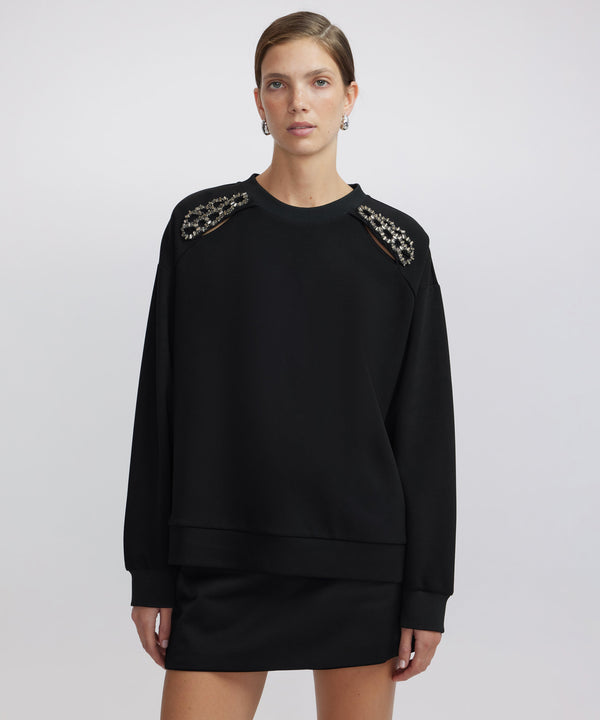 Ipekyol Stone Embroidered Cutout Sweatshirt Black