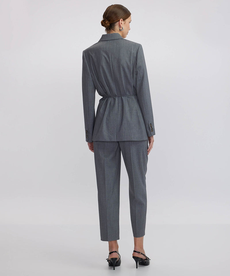 Ipekyol Striped Pattern Thin Belted Blazer Grey