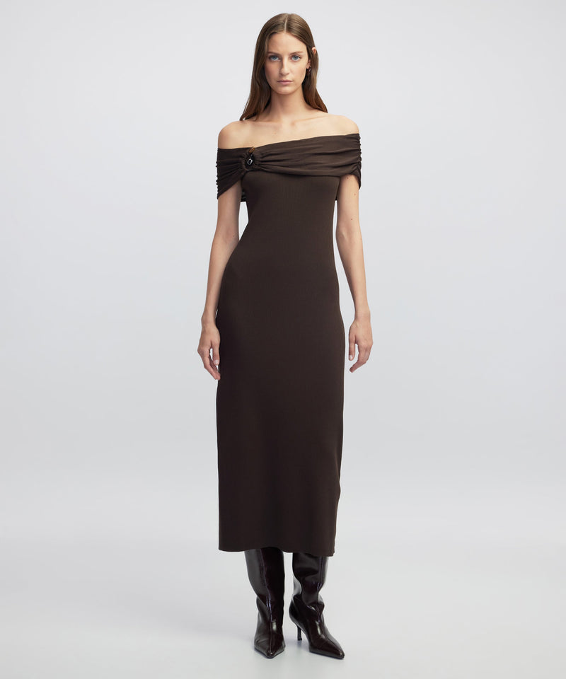 Ipekyol Off-The-Shoulder Knit Dress Brown
