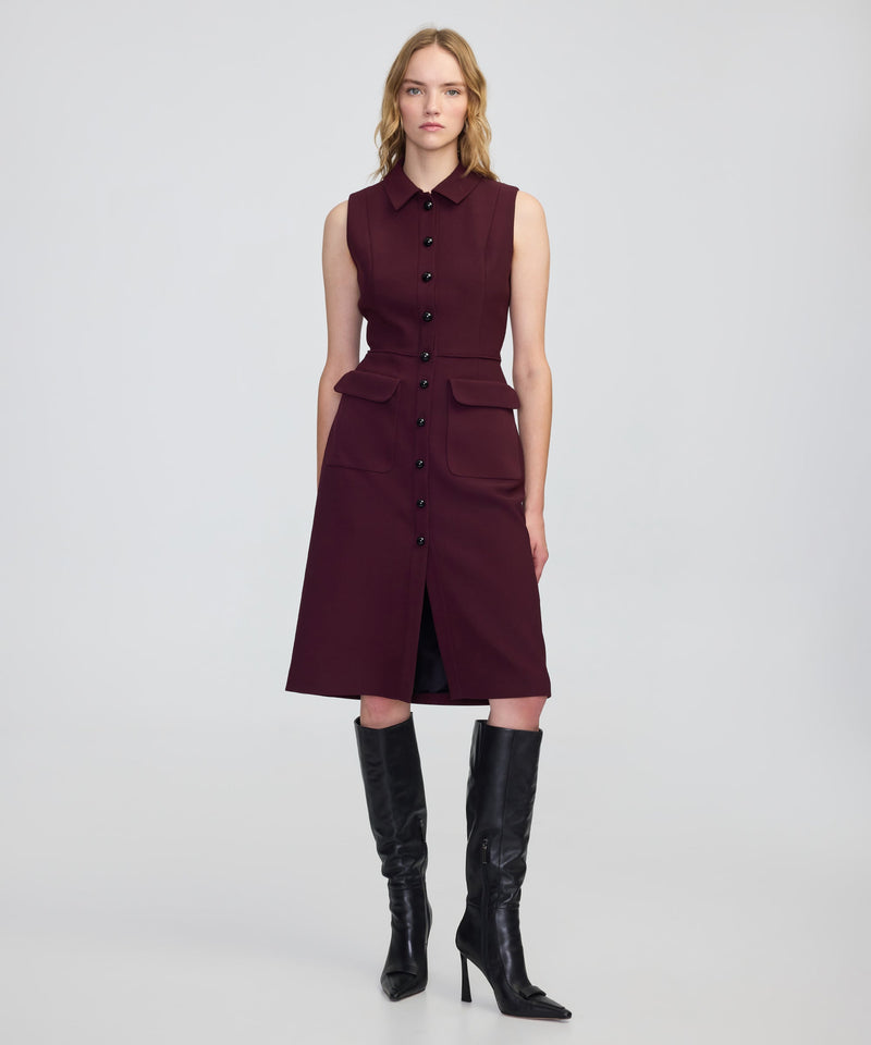 Ipekyol Contrast Button Midi Dress Bordoux