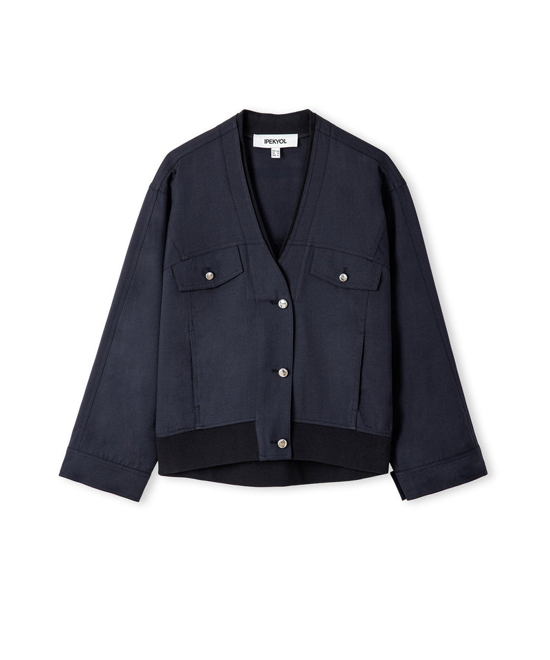Ipekyol Mixed Media Bomber Jacket Navy