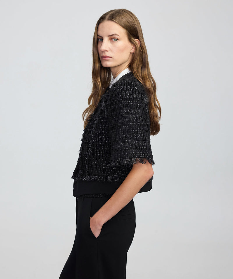 Ipekyol Fringe-Trim Textured Jacket Black