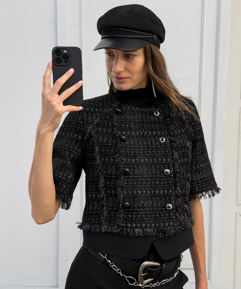 Ipekyol Fringe-Trim Textured Jacket Black