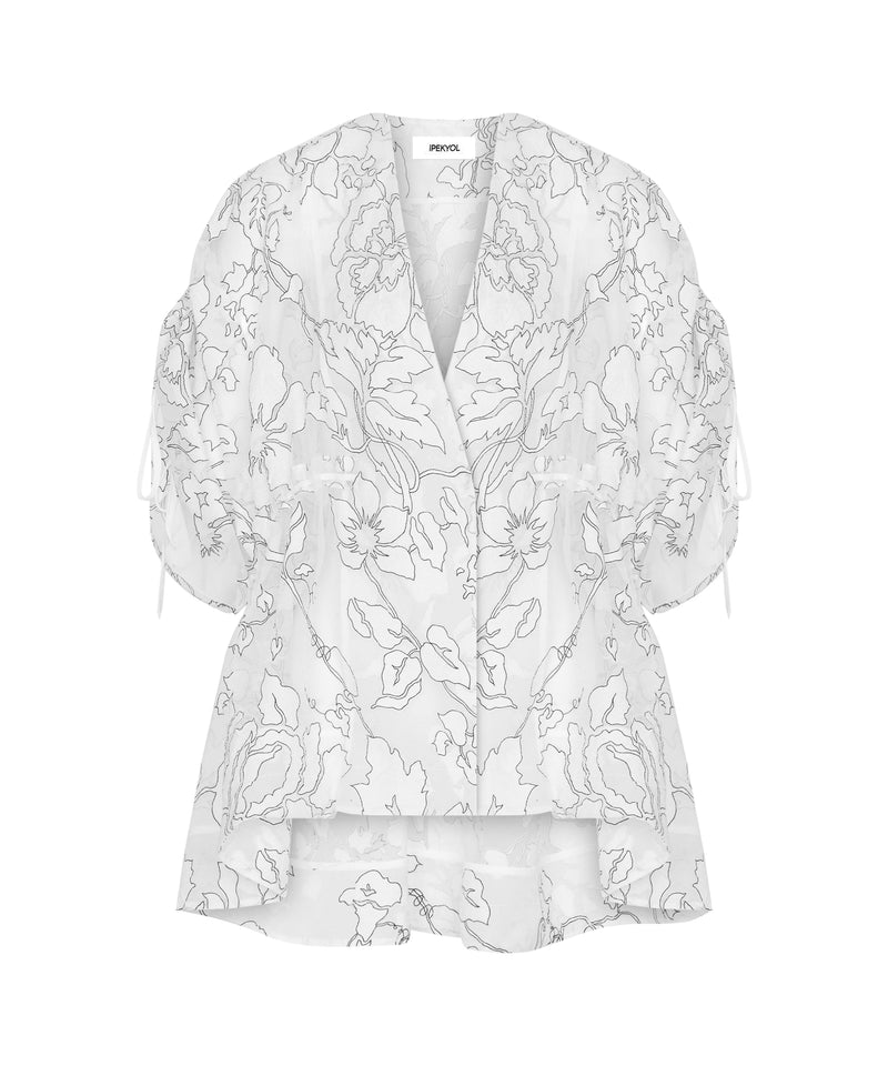 Ipekyol Jacquard Blouse With Puff Sleeves White