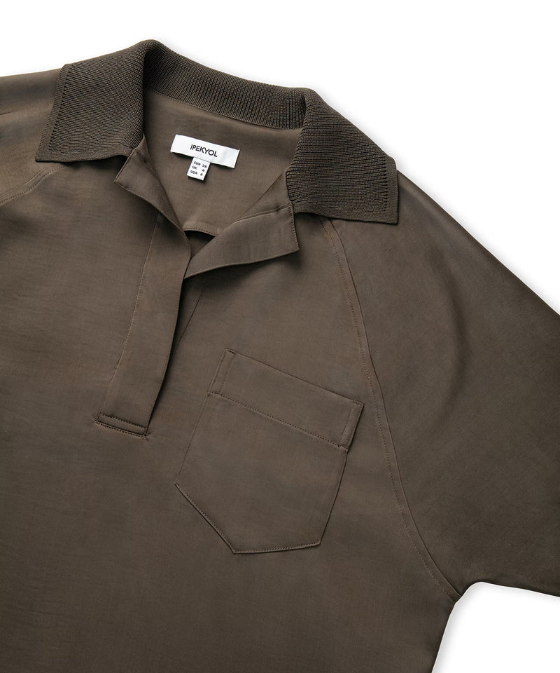Ipekyol Knitwear Mix Polo Collar Blouse Khaki