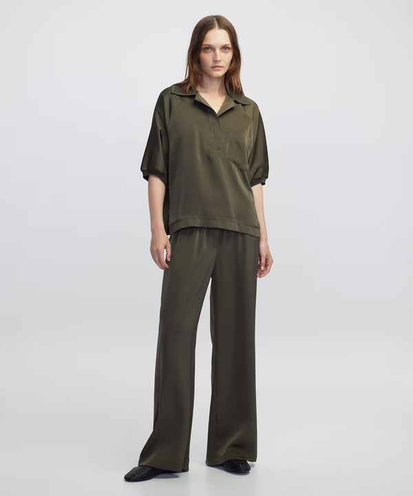 Ipekyol Knitwear Mix Polo Collar Blouse Khaki