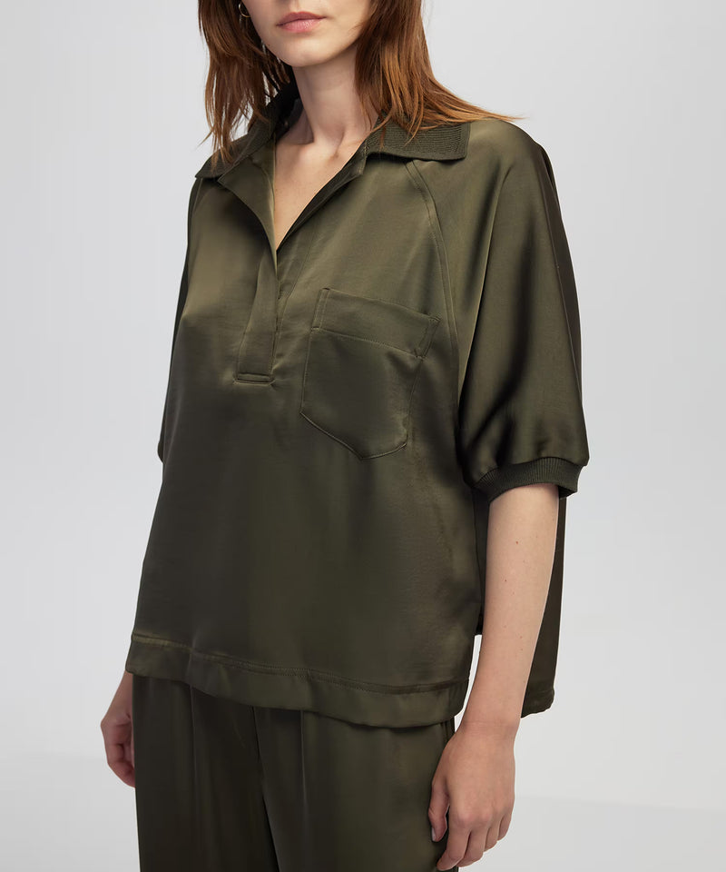 Ipekyol Knitwear Mix Polo Collar Blouse Khaki