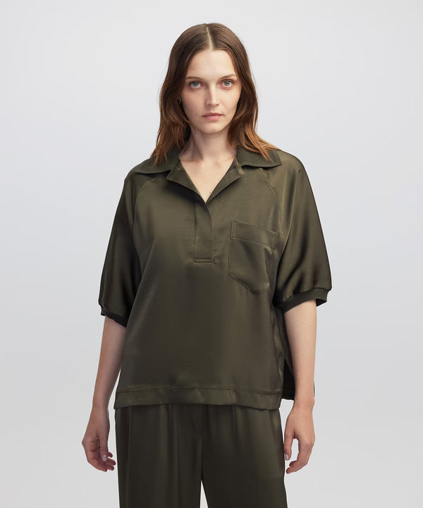 Ipekyol Knitwear Mix Polo Collar Blouse Khaki