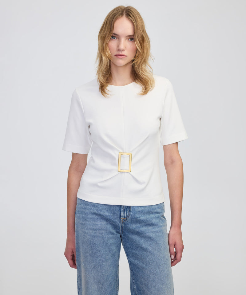 Ipekyol Short Sleeve Blouse With Buckle Ecru