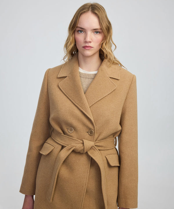 Ipekyol Double-Breasted Coat With Belt Camel