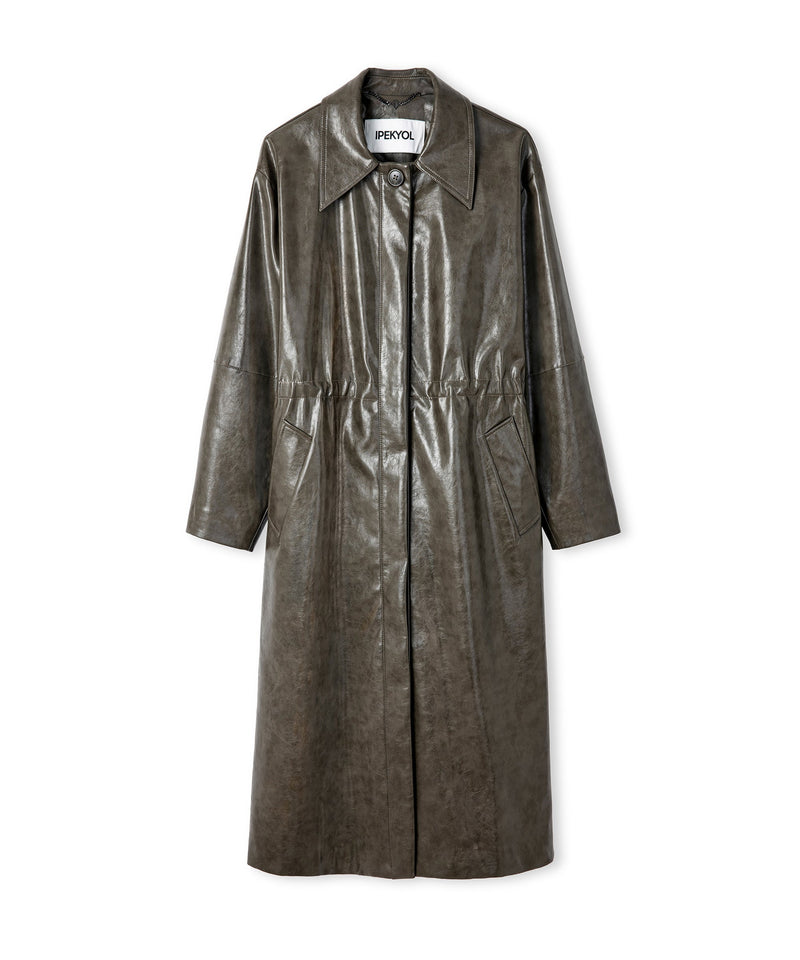 Ipekyol Leather-Effect Coat Khaki