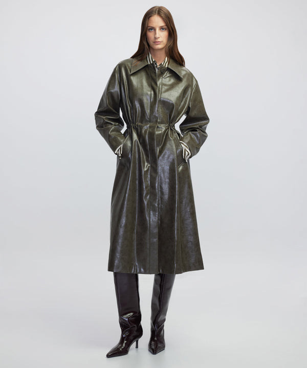 Ipekyol Leather-Effect Coat Khaki