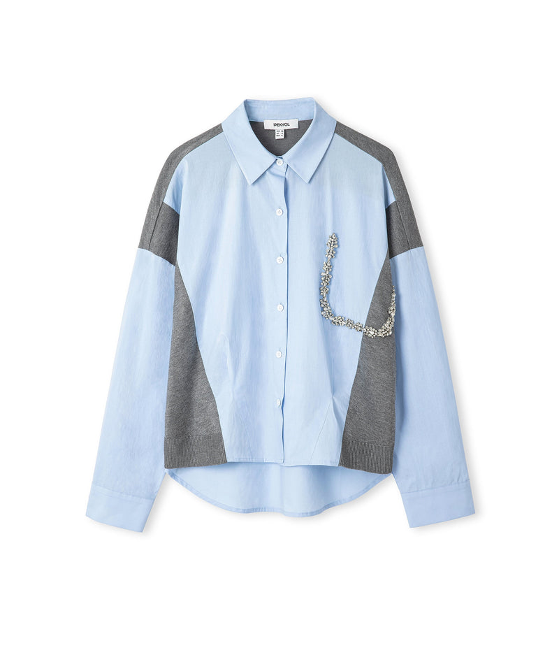 Ipekyol Embellished Mixed Media Shirt Blue