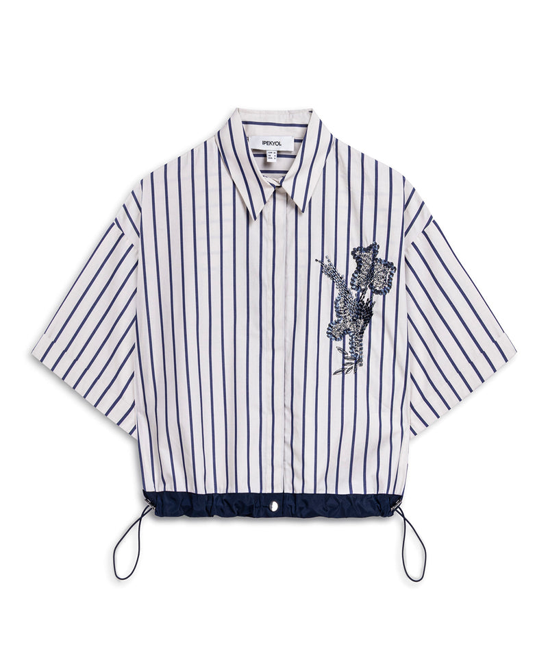 Ipekyol Embroidered Stripe Poplin Shirt Navy