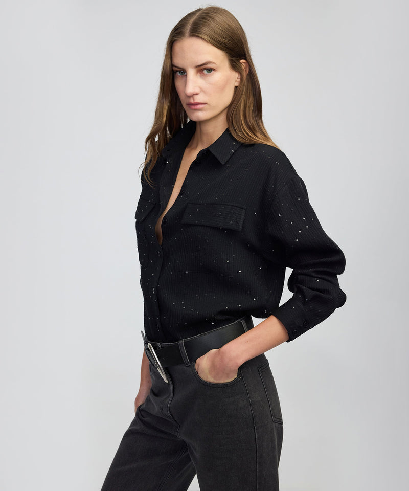 Ipekyol Sequin Embellished Striped Shirt Black