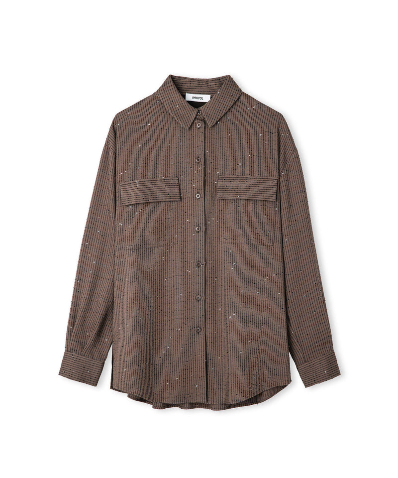 Ipekyol Sequin Embellished Striped Shirt Brown