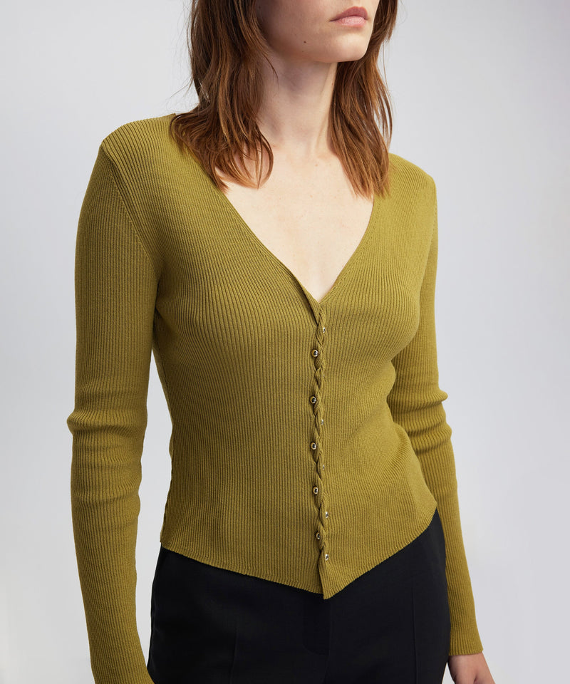 Ipekyol Embellished Ribbed Knit Top Green