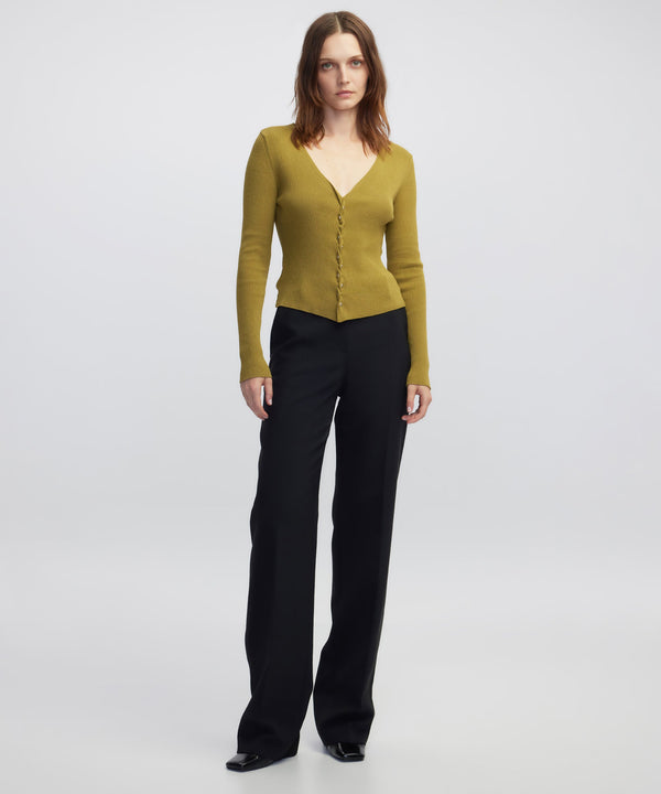 Ipekyol Embellished Ribbed Knit Top Green