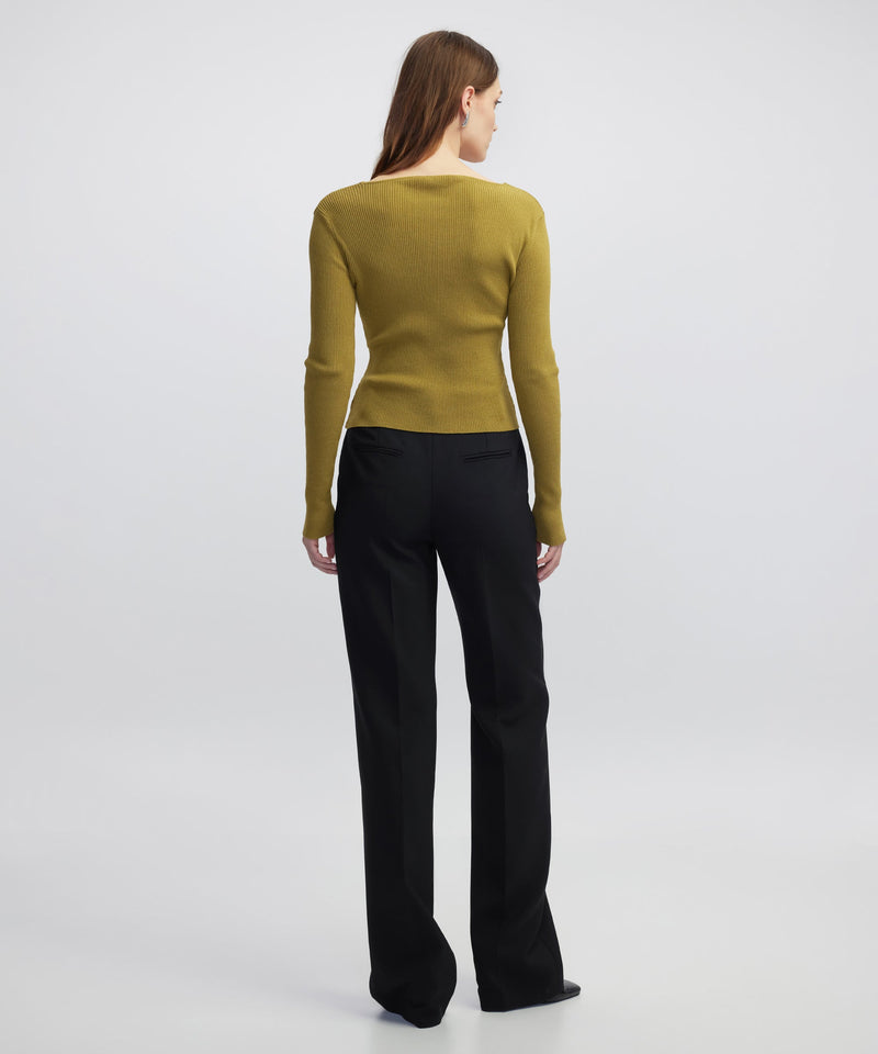 Ipekyol Embellished Ribbed Knit Top Green