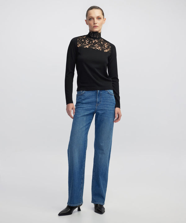 Ipekyol Lace-Trim Knit Top Black