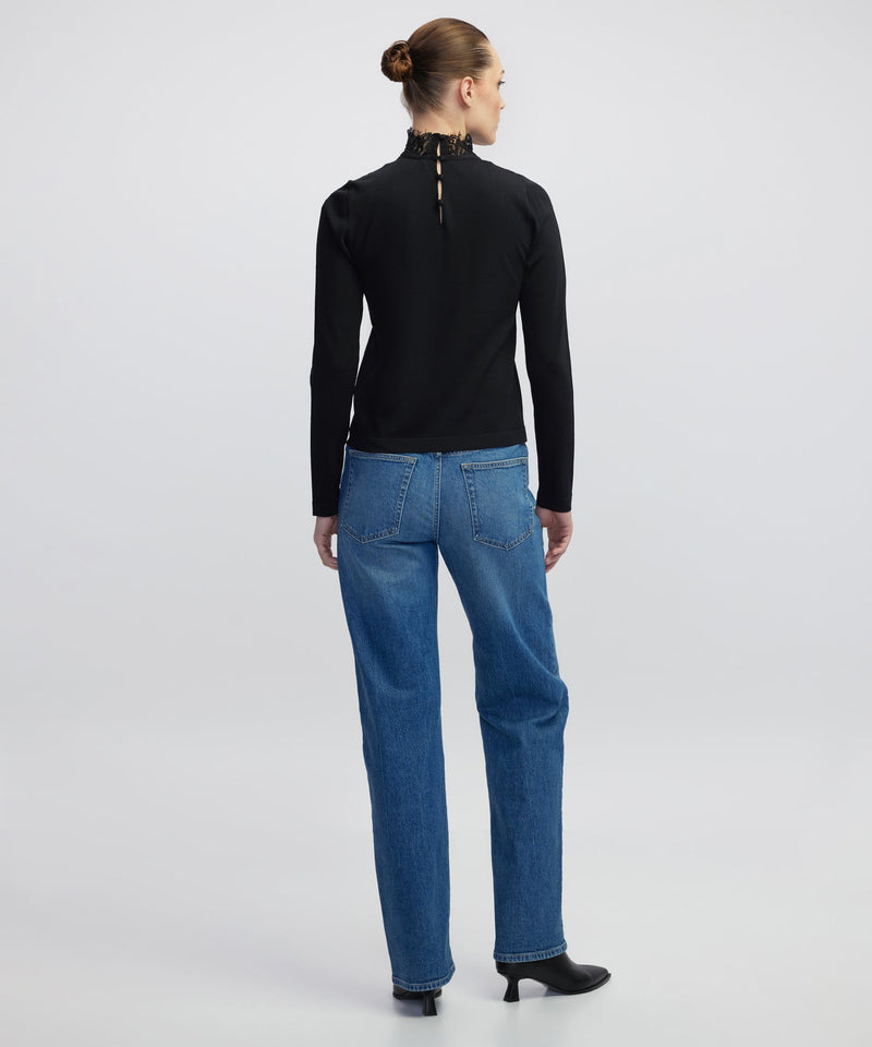 Ipekyol Lace-Trim Knit Top Black