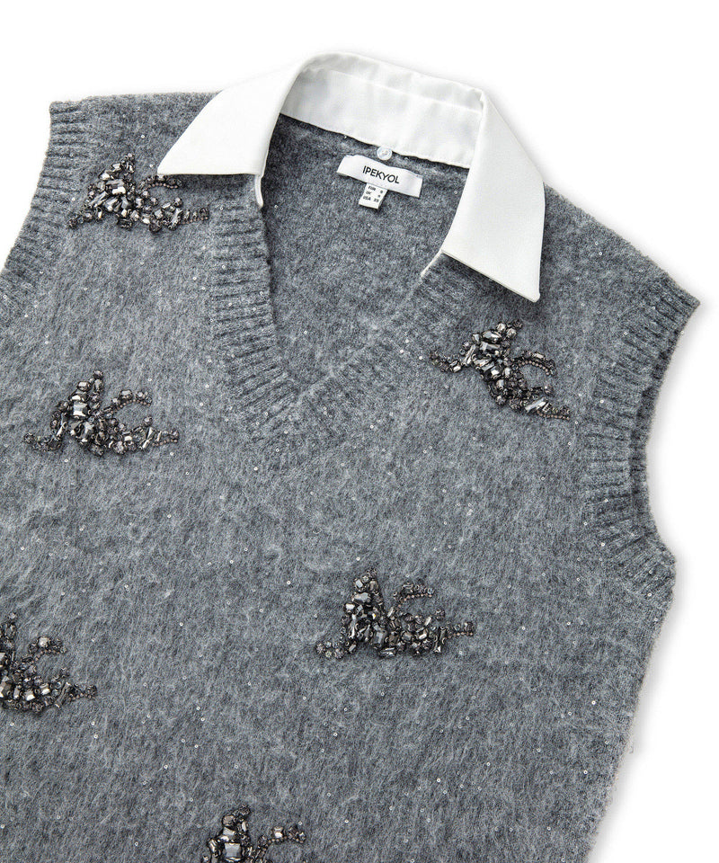 Ipekyol Embellished Vest With Contrast Collar Anthracite