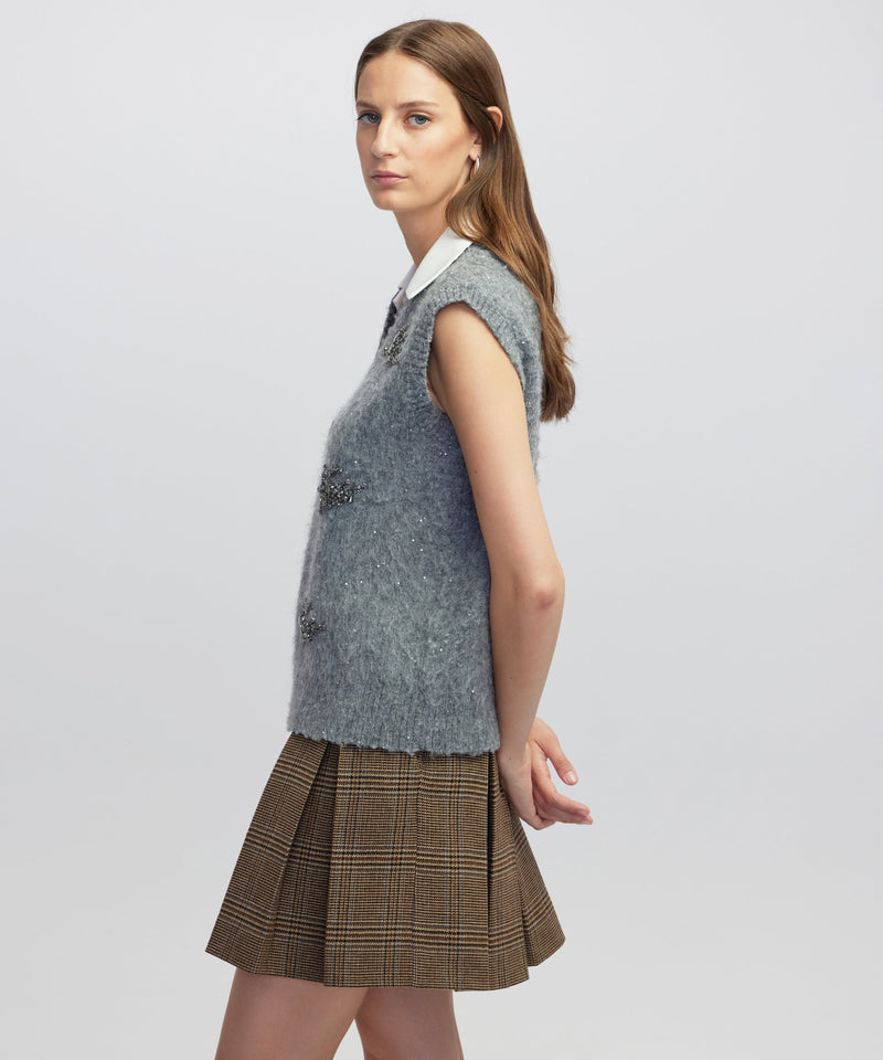 Ipekyol Embellished Vest With Contrast Collar Anthracite