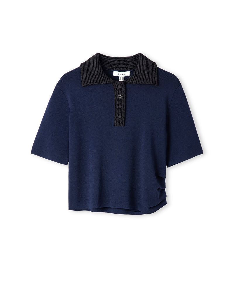 Ipekyol Contrast Collar Knit Top Navy