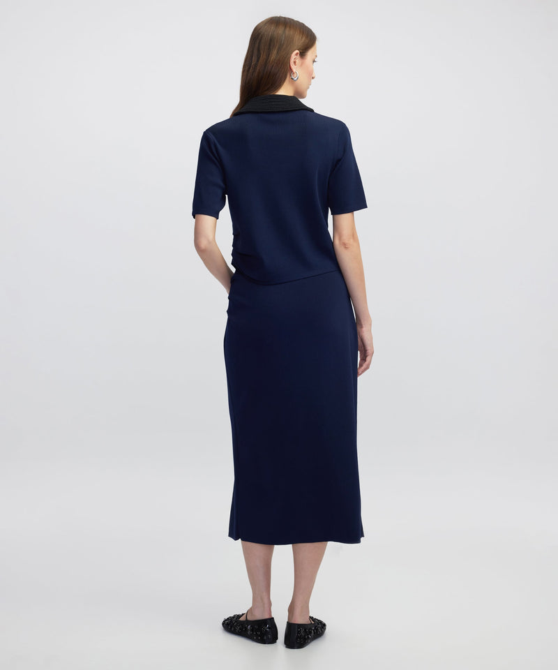 Ipekyol Contrast Collar Knit Top Navy