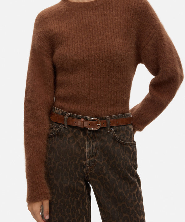 Ipekyol Textured Leather-Effect Belt Brown