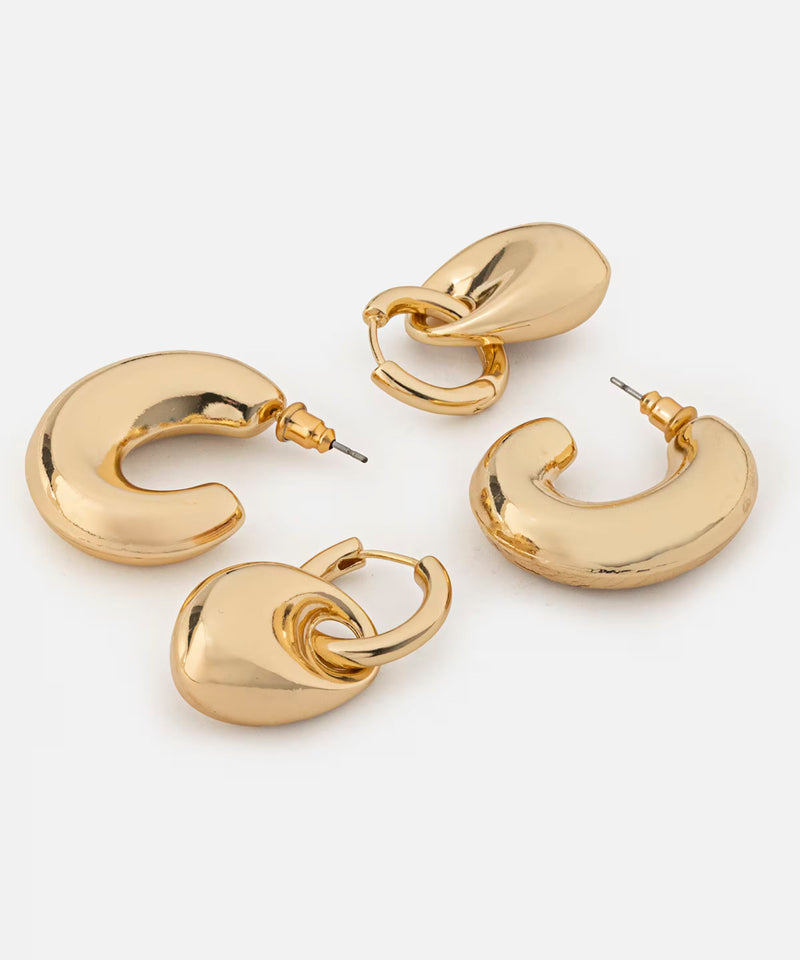 Ipekyol Metal Hoop Earrings Set Gold