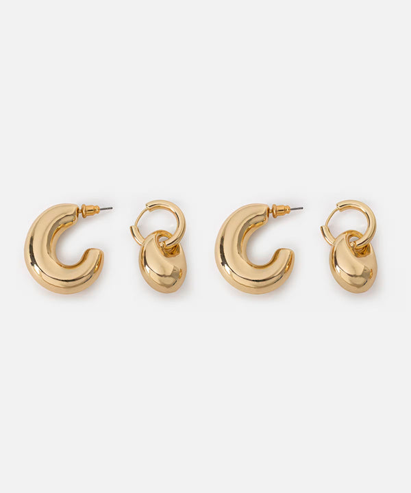 Ipekyol Metal Hoop Earrings Set Gold