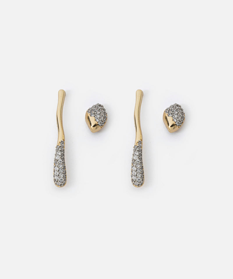 Ipekyol Combined Rhinestone Earrings Set Gold