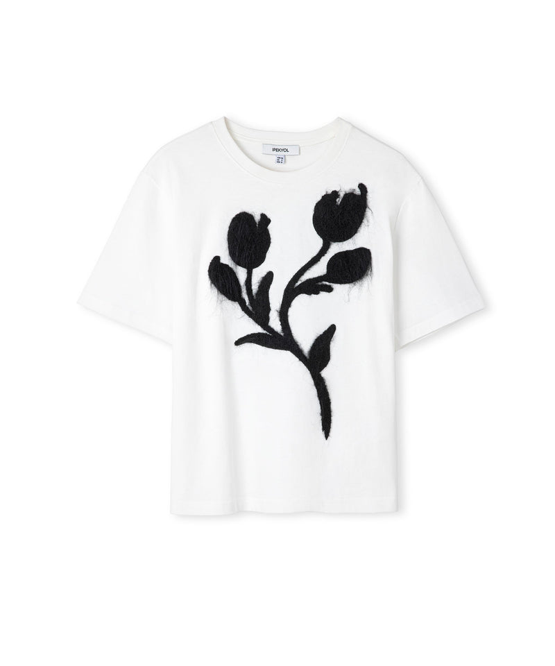 Ipekyol Color-Block T-Shirt With 3D Floral Embellishment White