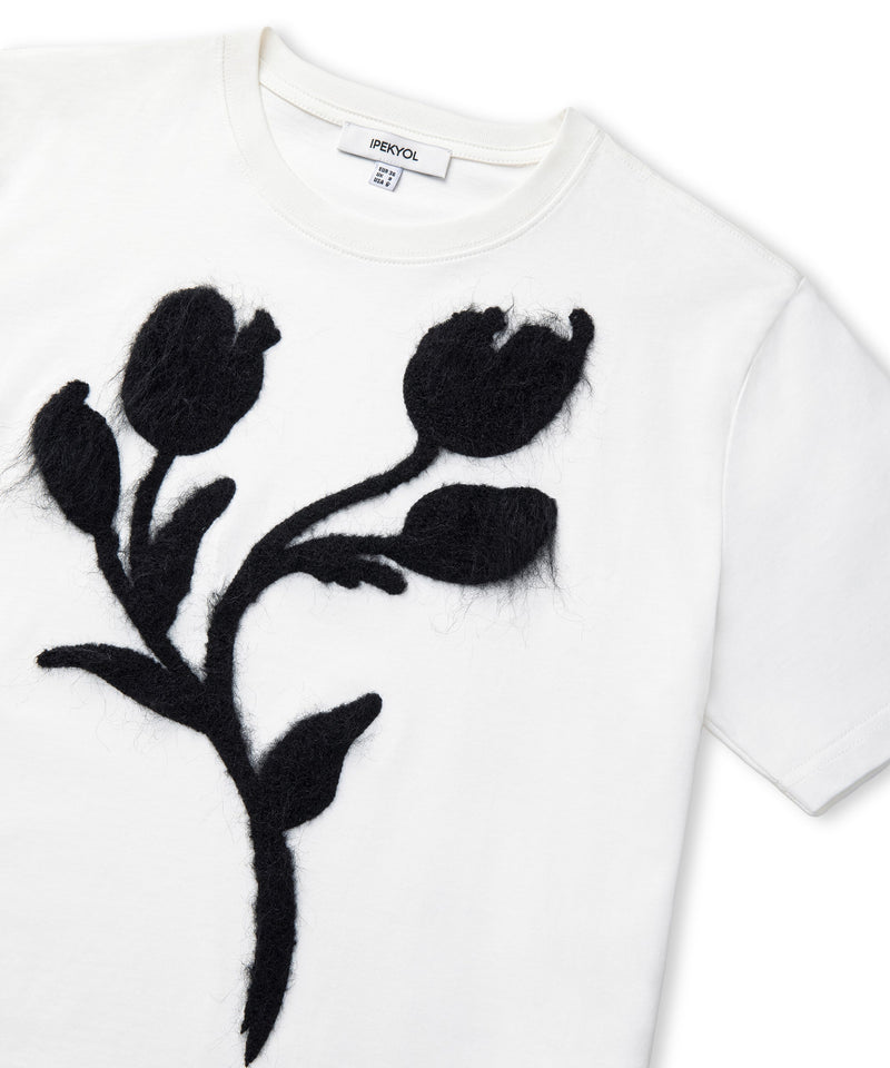 Ipekyol Color-Block T-Shirt With 3D Floral Embellishment White