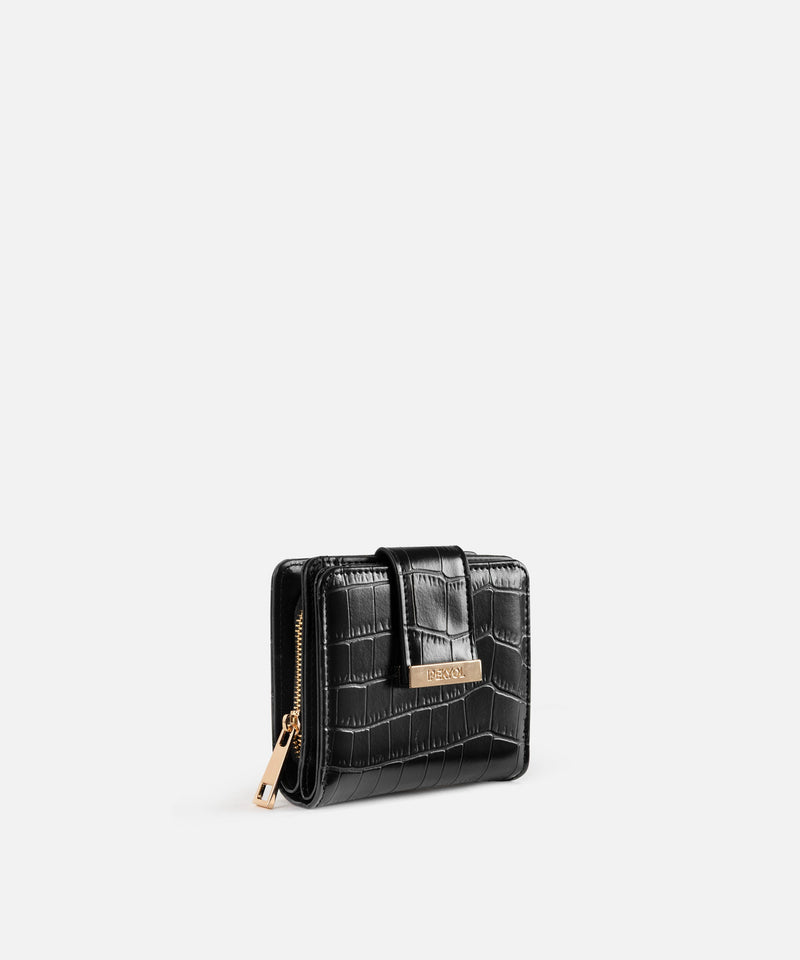 Ipekyol Croc-Effect Wallet Black