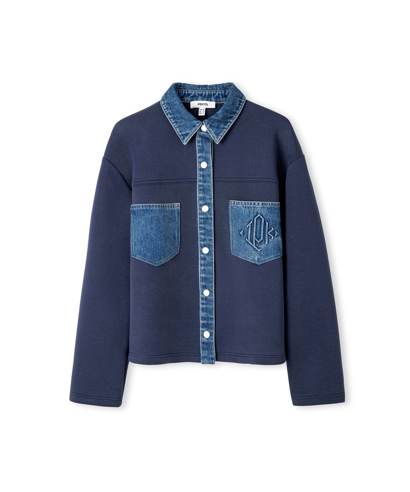 Ipekyol Denim-Trimmed Scuba Sweatshirt Navy