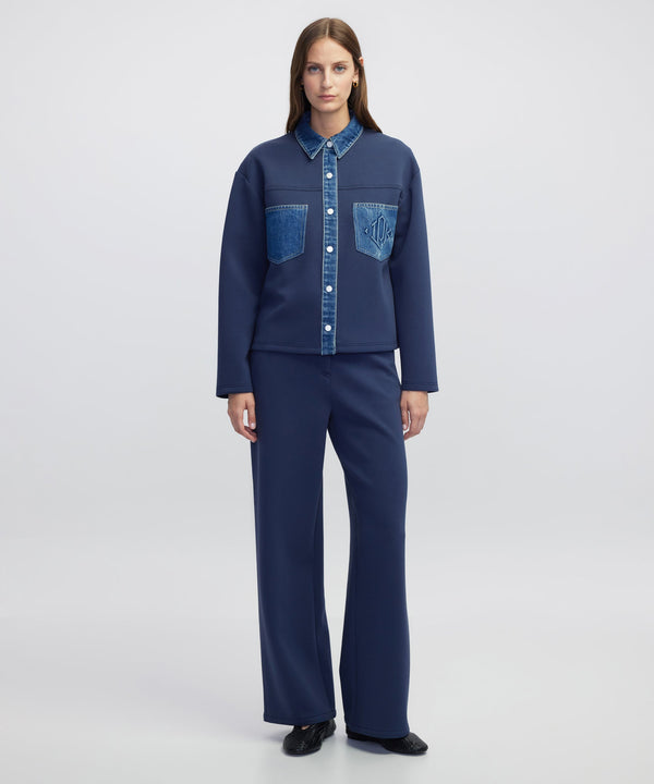 Ipekyol Denim-Trimmed Scuba Sweatshirt Navy