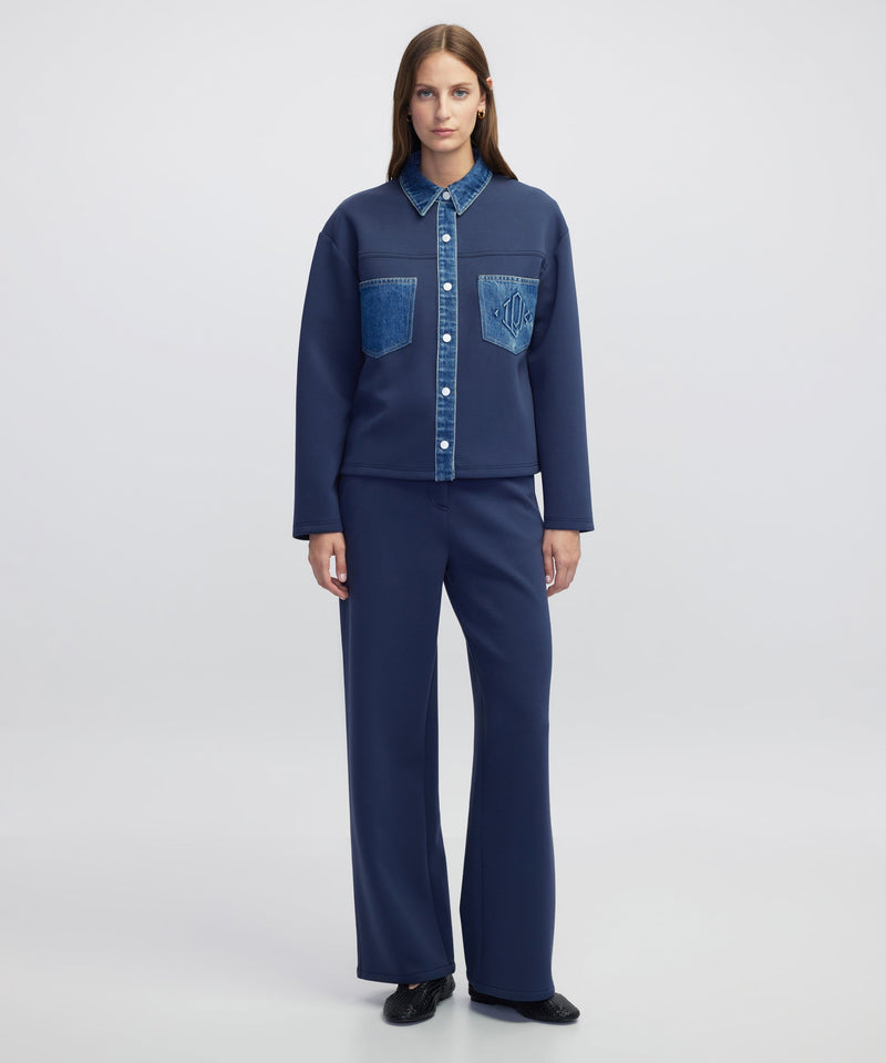 Ipekyol Denim-Trimmed Scuba Sweatshirt Navy