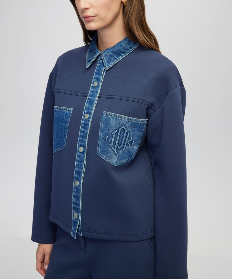 Ipekyol Denim-Trimmed Scuba Sweatshirt Navy