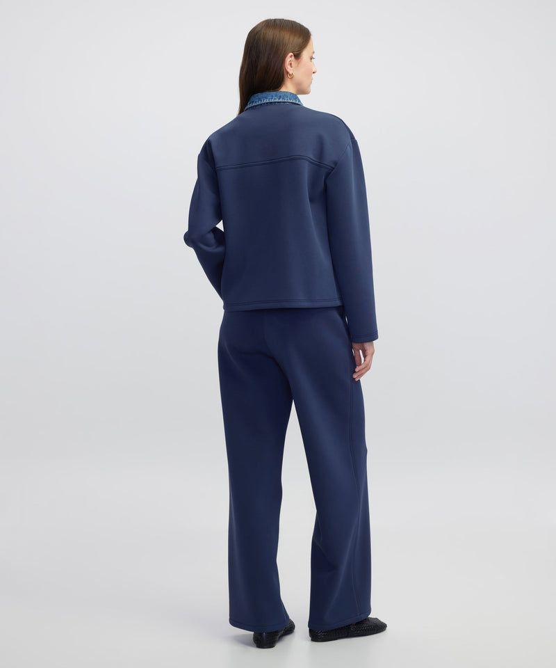 Ipekyol Denim-Trimmed Scuba Sweatshirt Navy